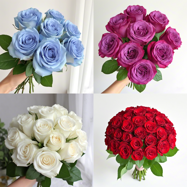 Classic Circular Rose Bouquet in Red, Purplie & White & Blue – Elegant Bridal Handheld Florals Symbolizing Timeless Love & Beauty