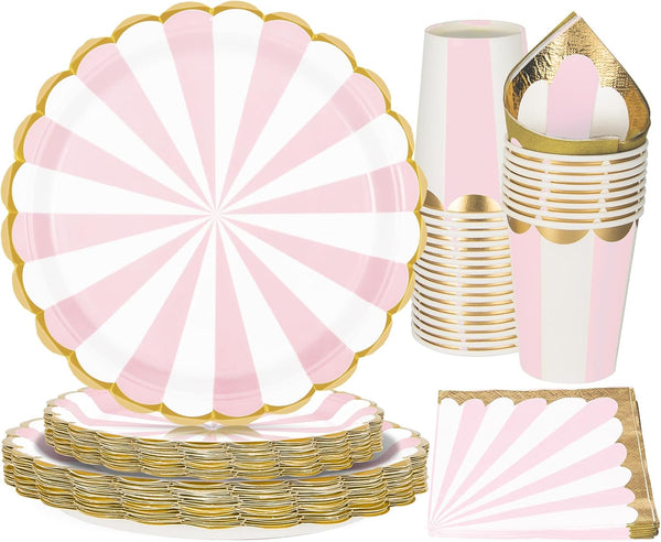 96PCS Pink Party Supplies, Disposable Tableware Set, Includes  7"/ 9" Plate Paper Plates
