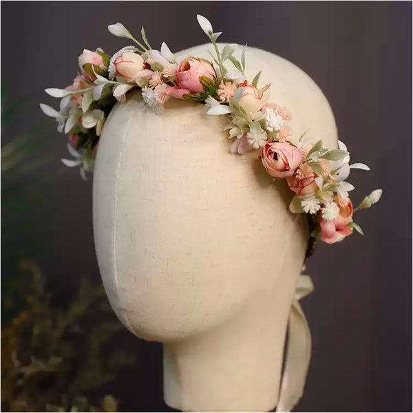 Pink flower headband forest style super fairy wreath headdress