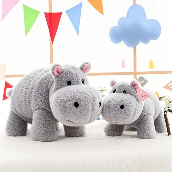 Partycitys Gray Zephyr Blackwood Hippo Plush Toy - Sleek Gift for Teens & Adults | Timeless Design for Ages 14+